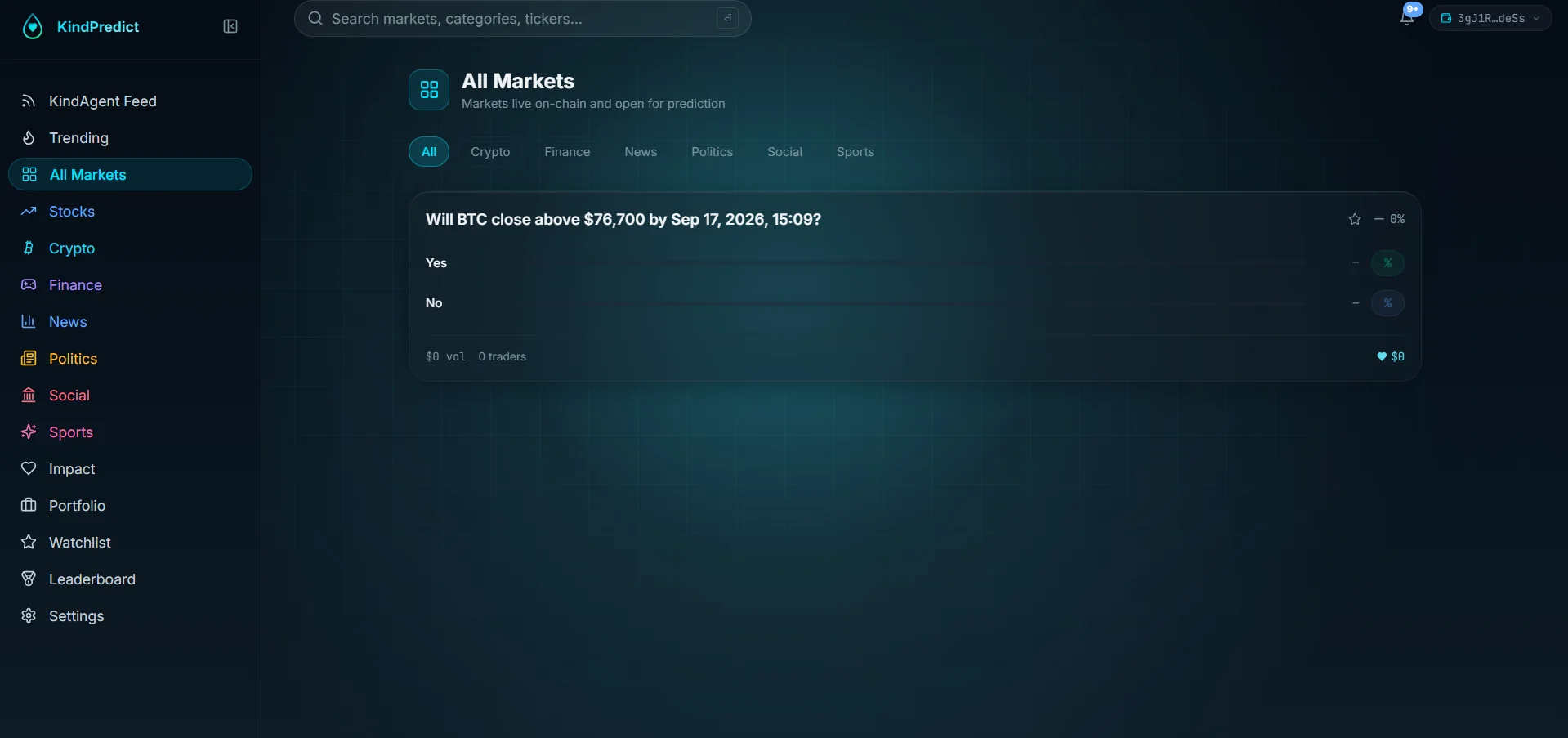 KindPredict user app - live markets