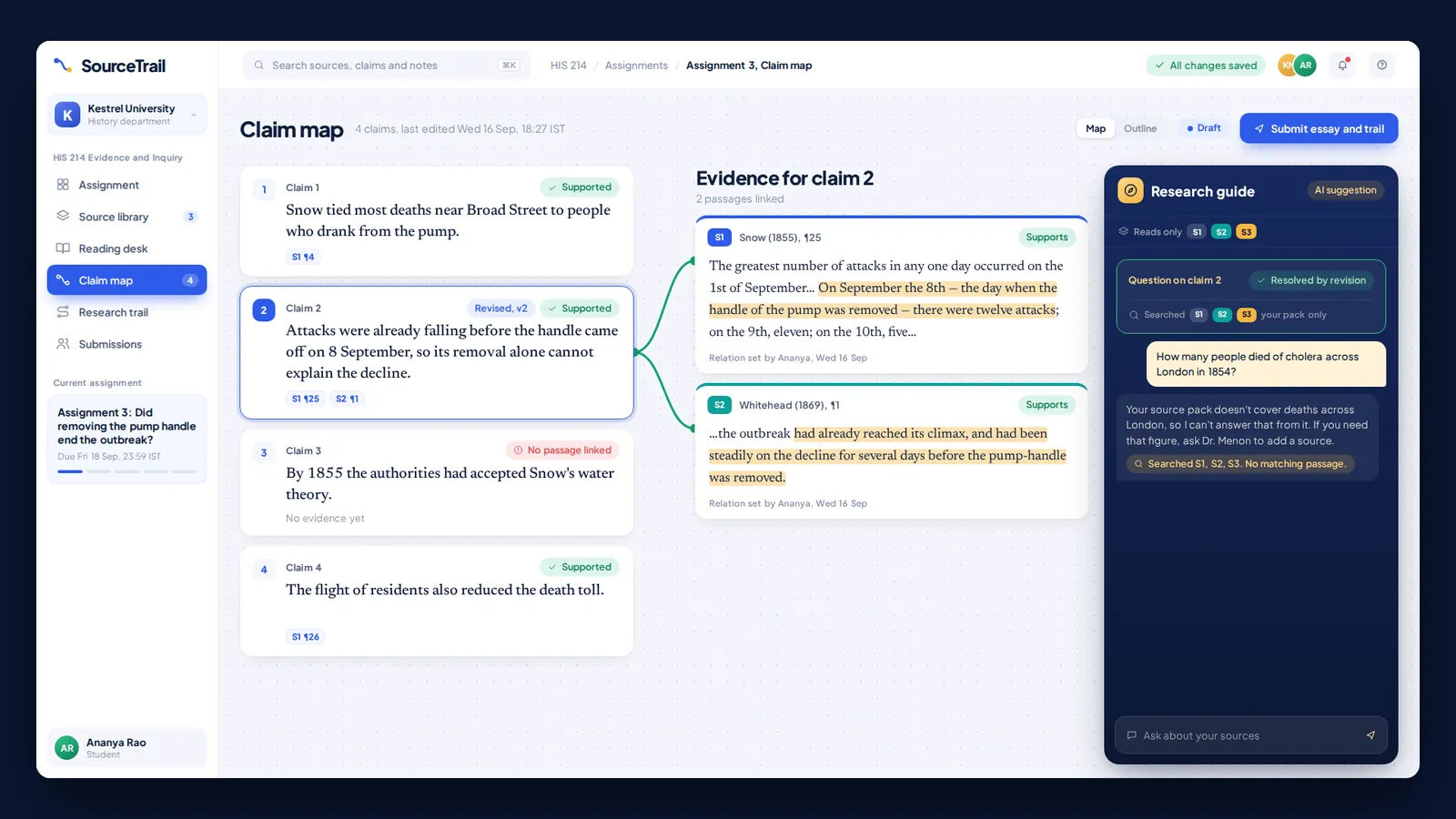 SourceTrail Claim Map · Revised Claim Linked to Two Sources