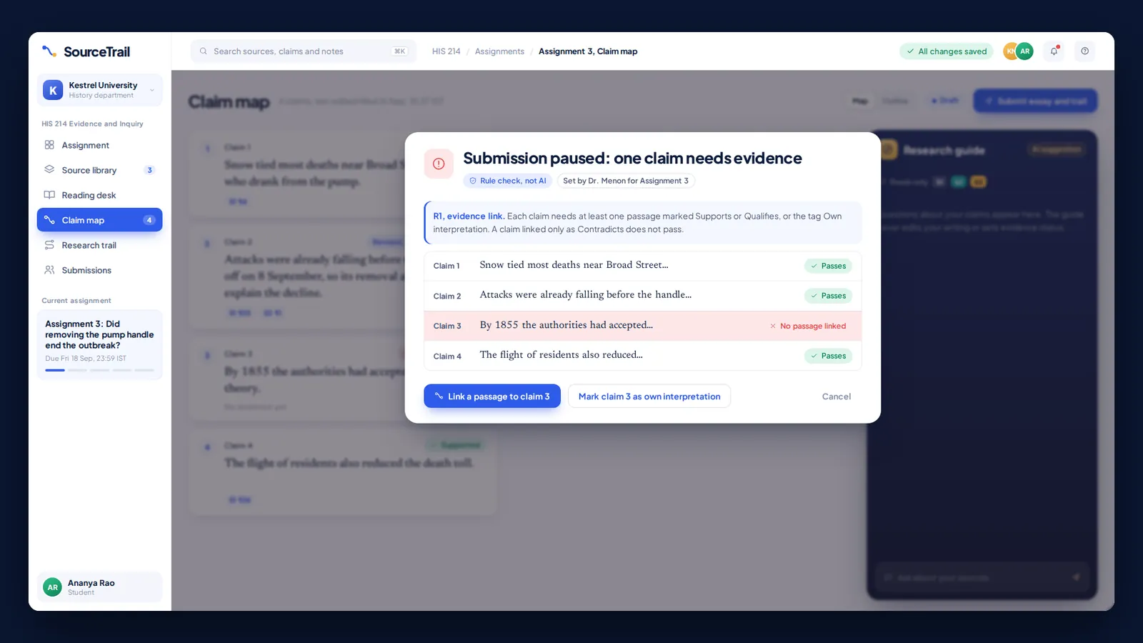 SourceTrail Submission Check · Rule R1 Pauses Submission
