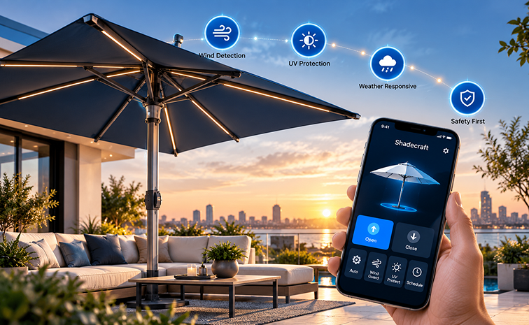 Shadecraft: Smart patio umbrella designed with operational & environmental safety in mind