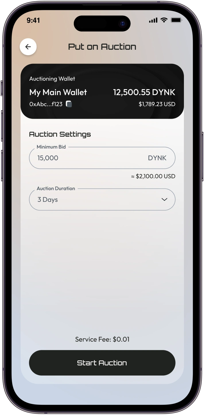 NFT Wallet Auctions
 screen