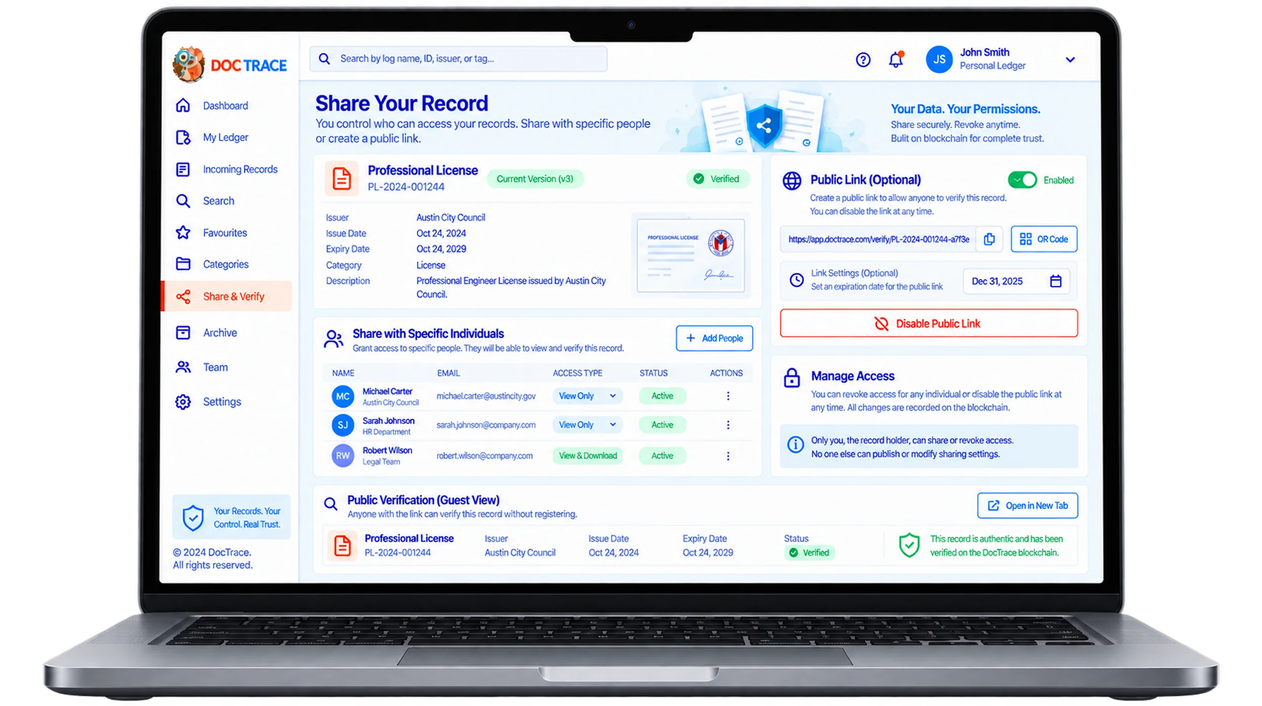 Receiver-Controlled Sharing and Public Verification

 screen