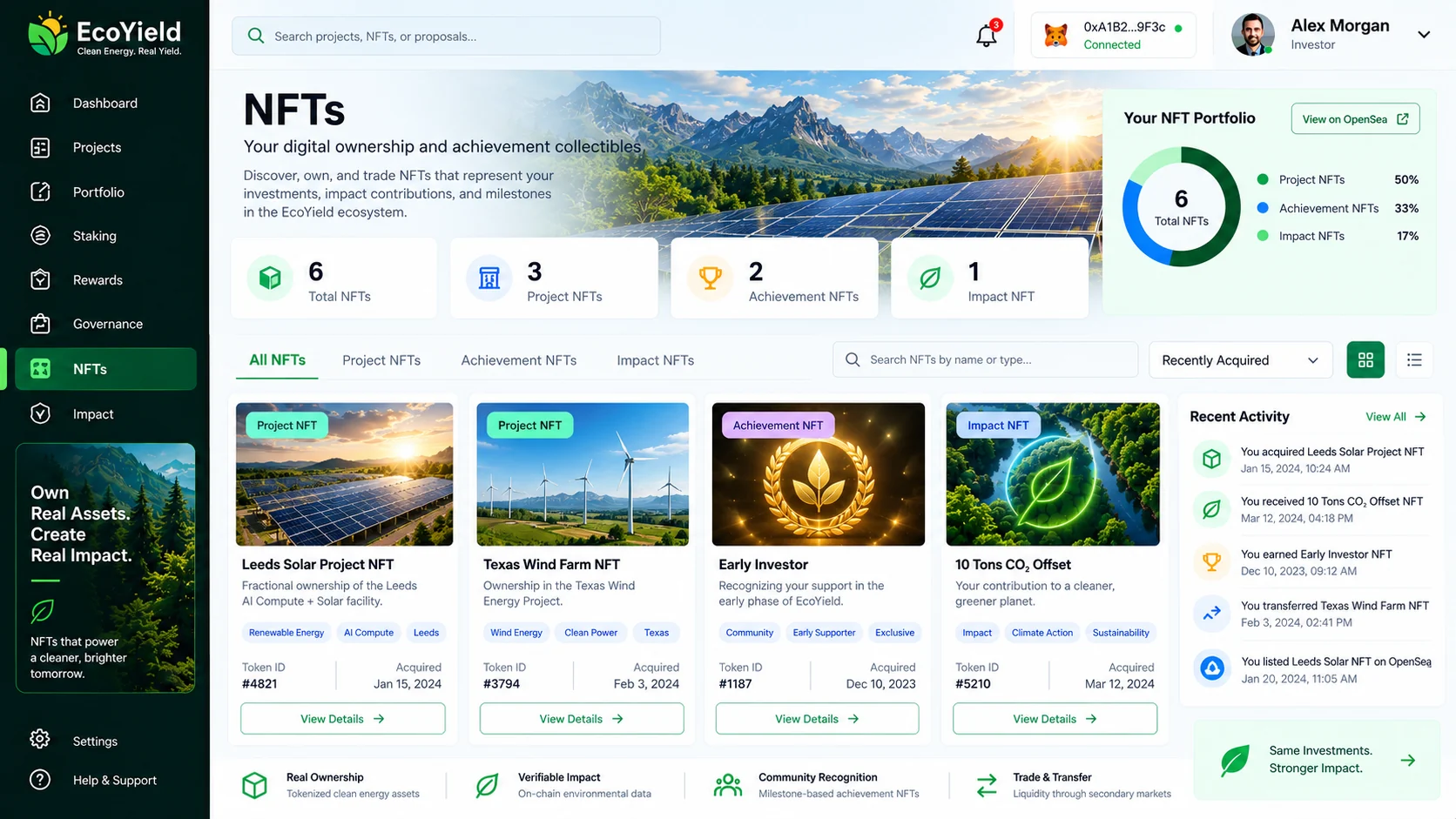 EcoYield Asset NFTs screen