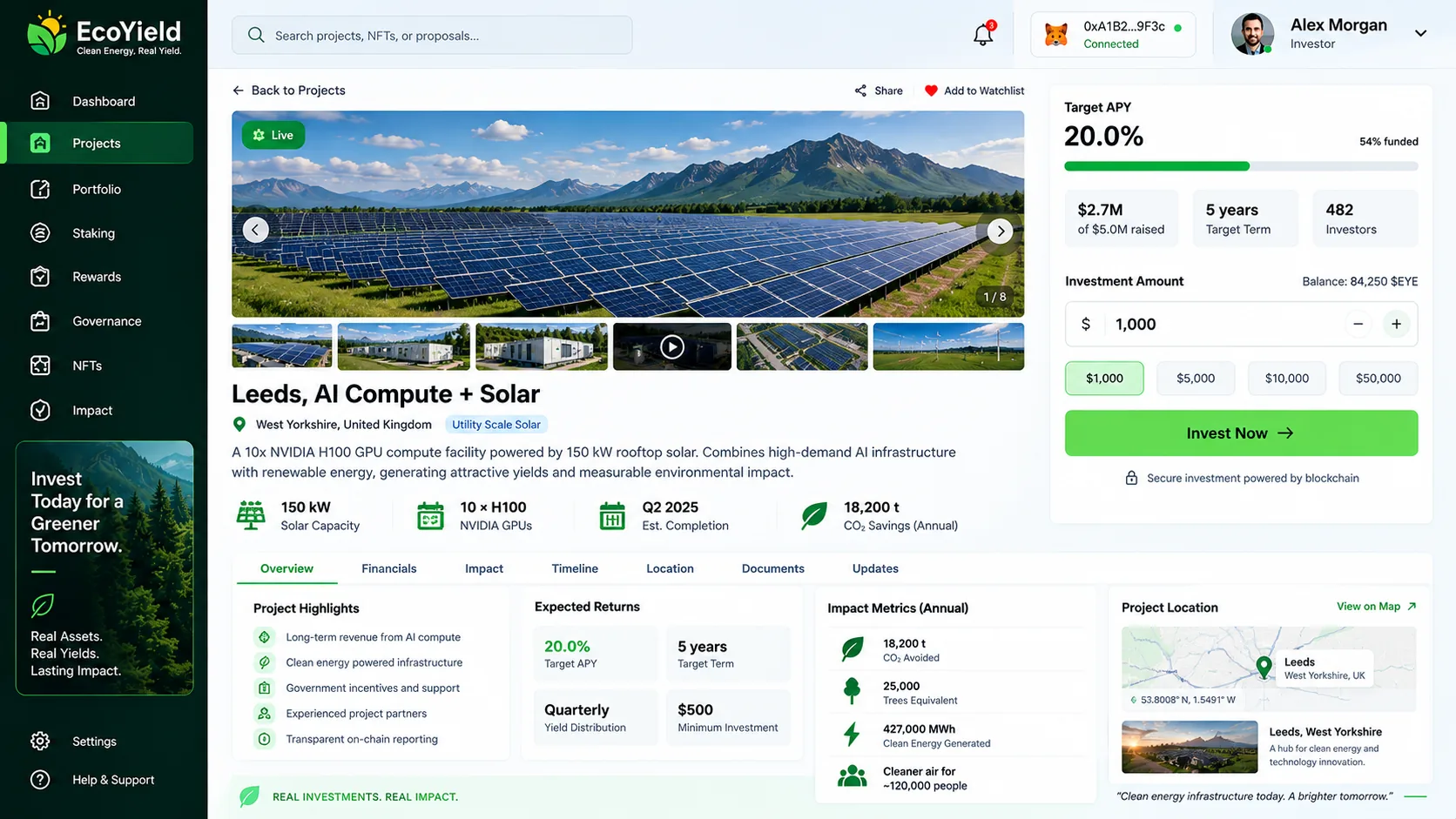 EcoYield Projects screen