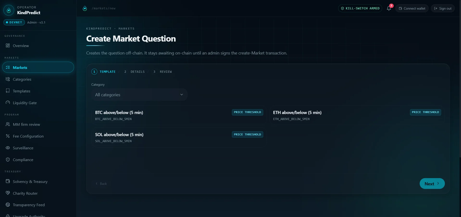 KindPredict admin - choose market category