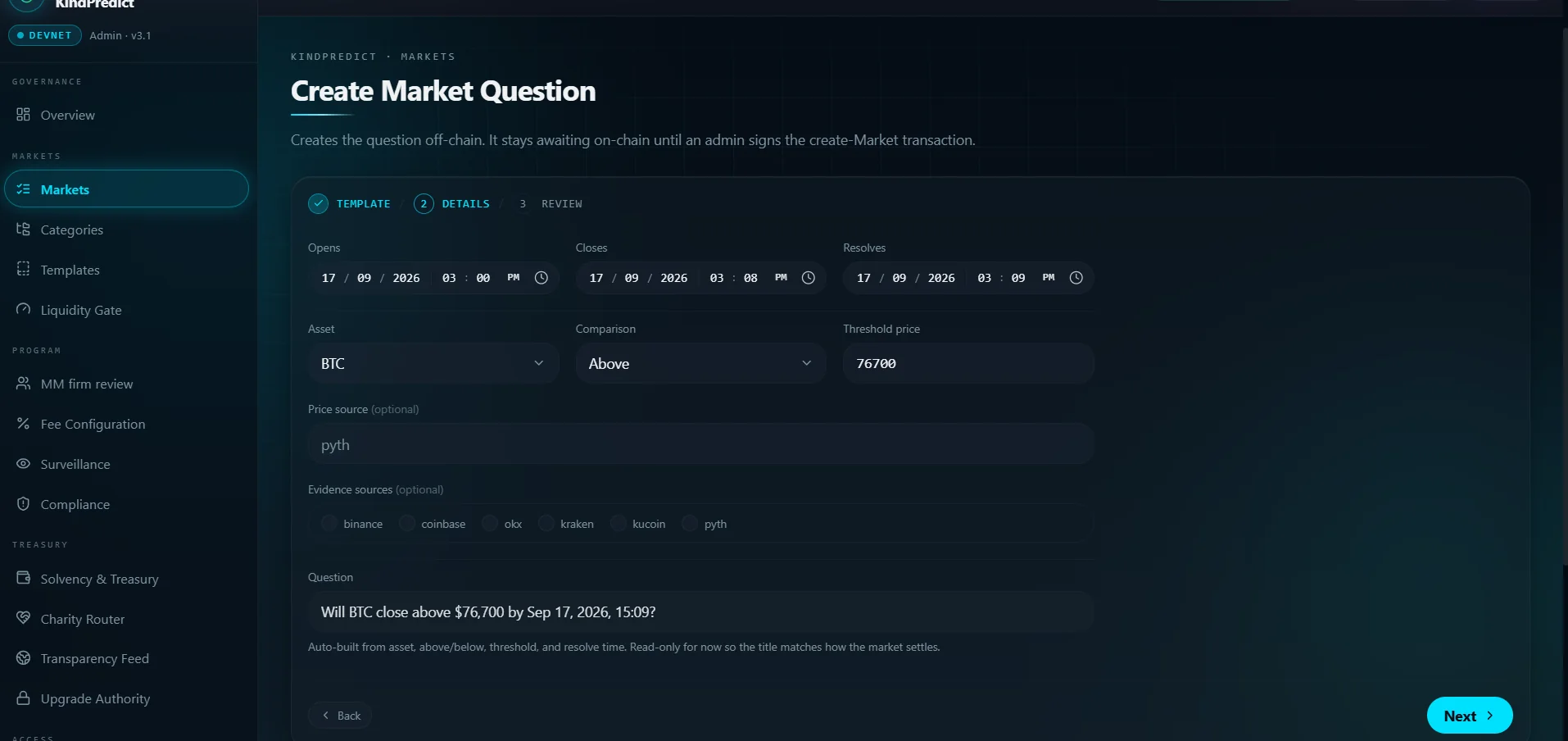 KindPredict admin - enter market details