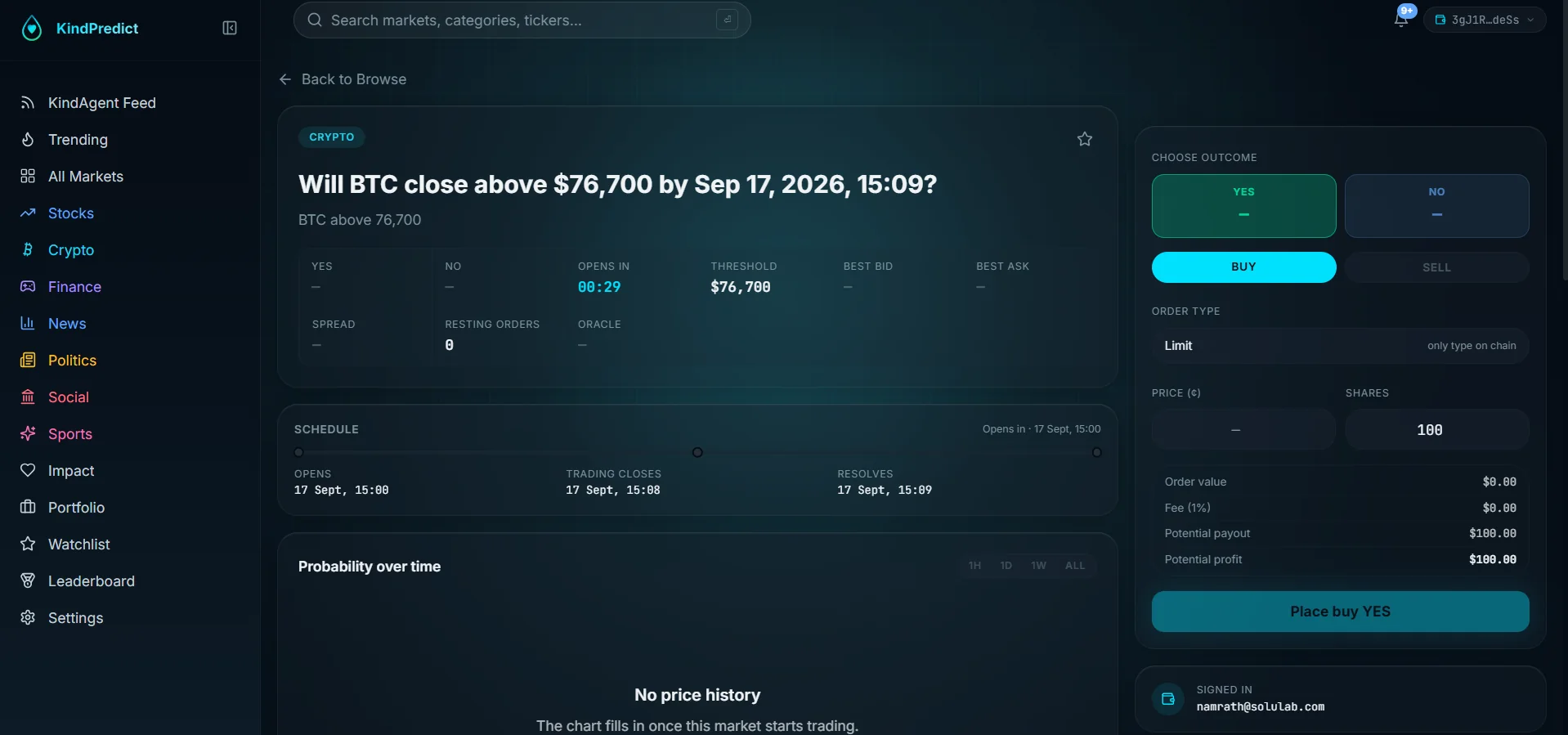 KindPredict user app - market opens in