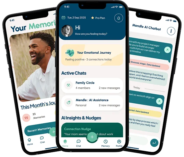 Mendle: AI Emotional Wellness Platform - Mobile and Web App Screens